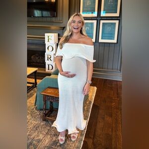 White Knit Ruffle Hem Dress